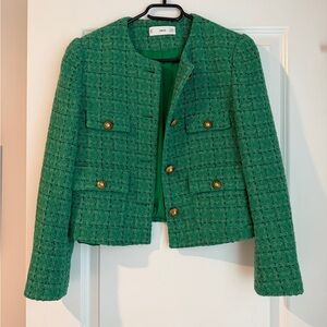 Mango Emerald Green Tweed Cropped Blazer